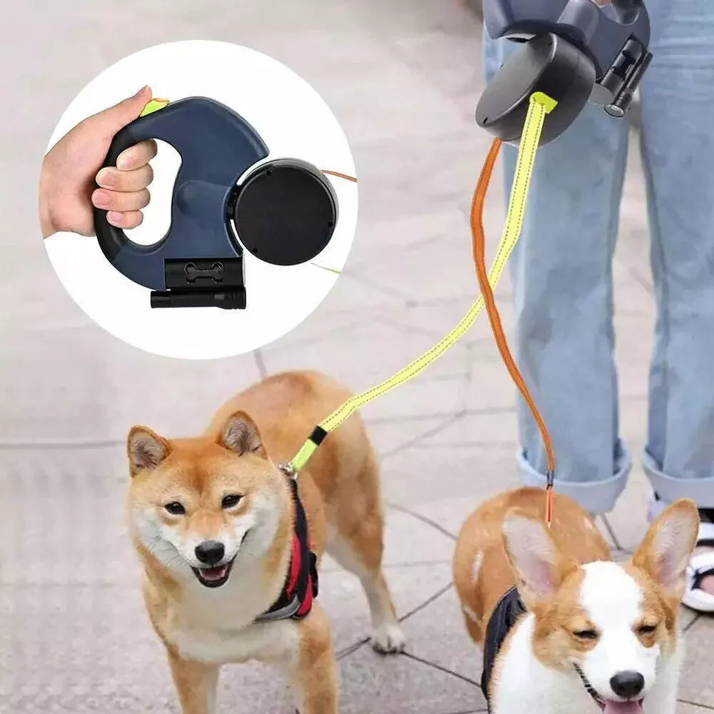 Dual Retractable Dog Leash — Walk 2 Dogs With 1 Hand, Zero Tangles