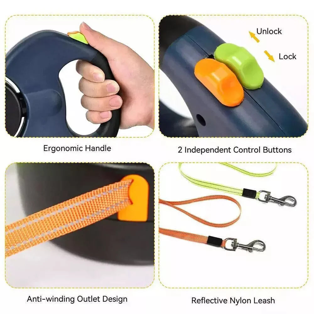 Dual Retractable Dog Leash — Walk 2 Dogs With 1 Hand, Zero Tangles