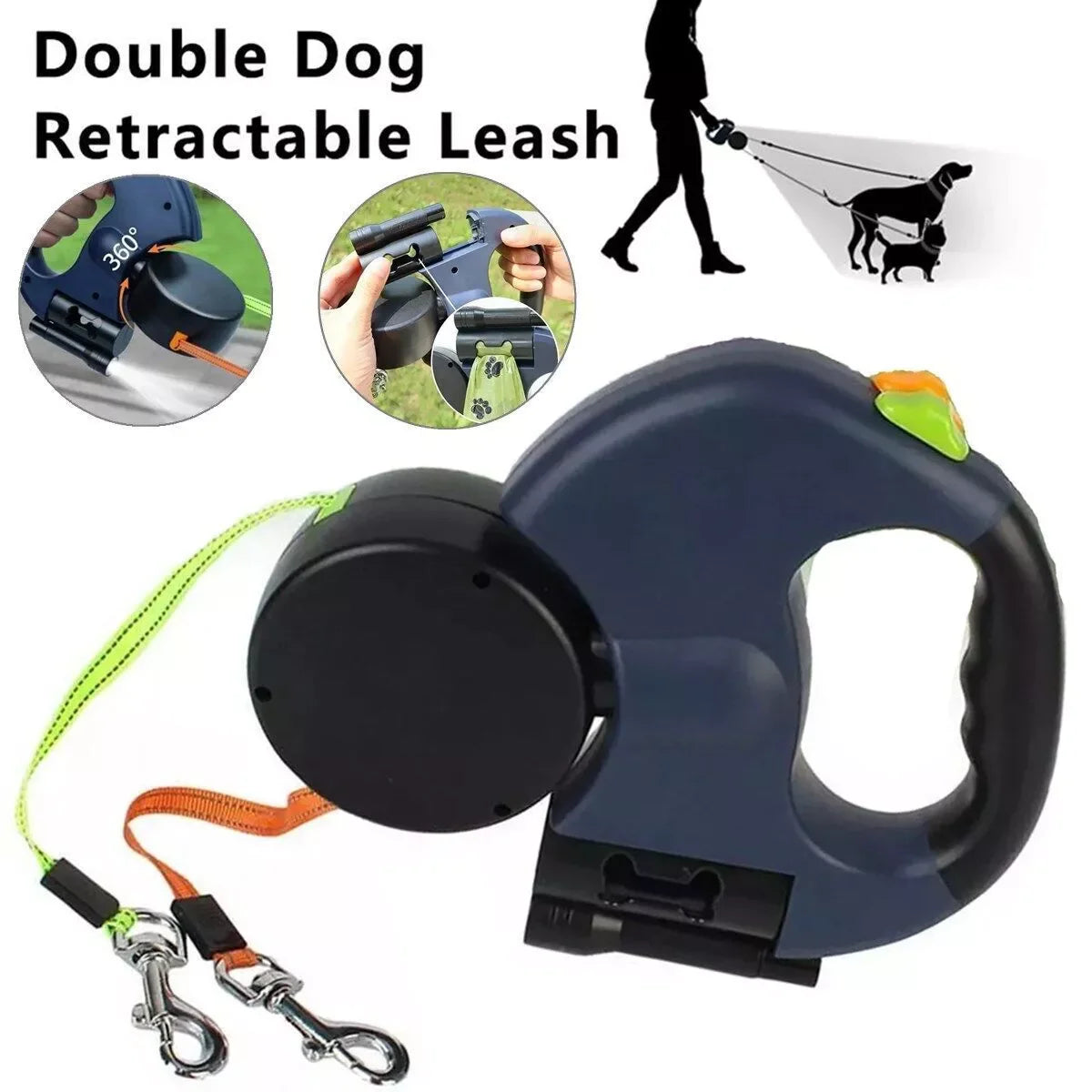Dual Retractable Dog Leash — Walk 2 Dogs With 1 Hand, Zero Tangles