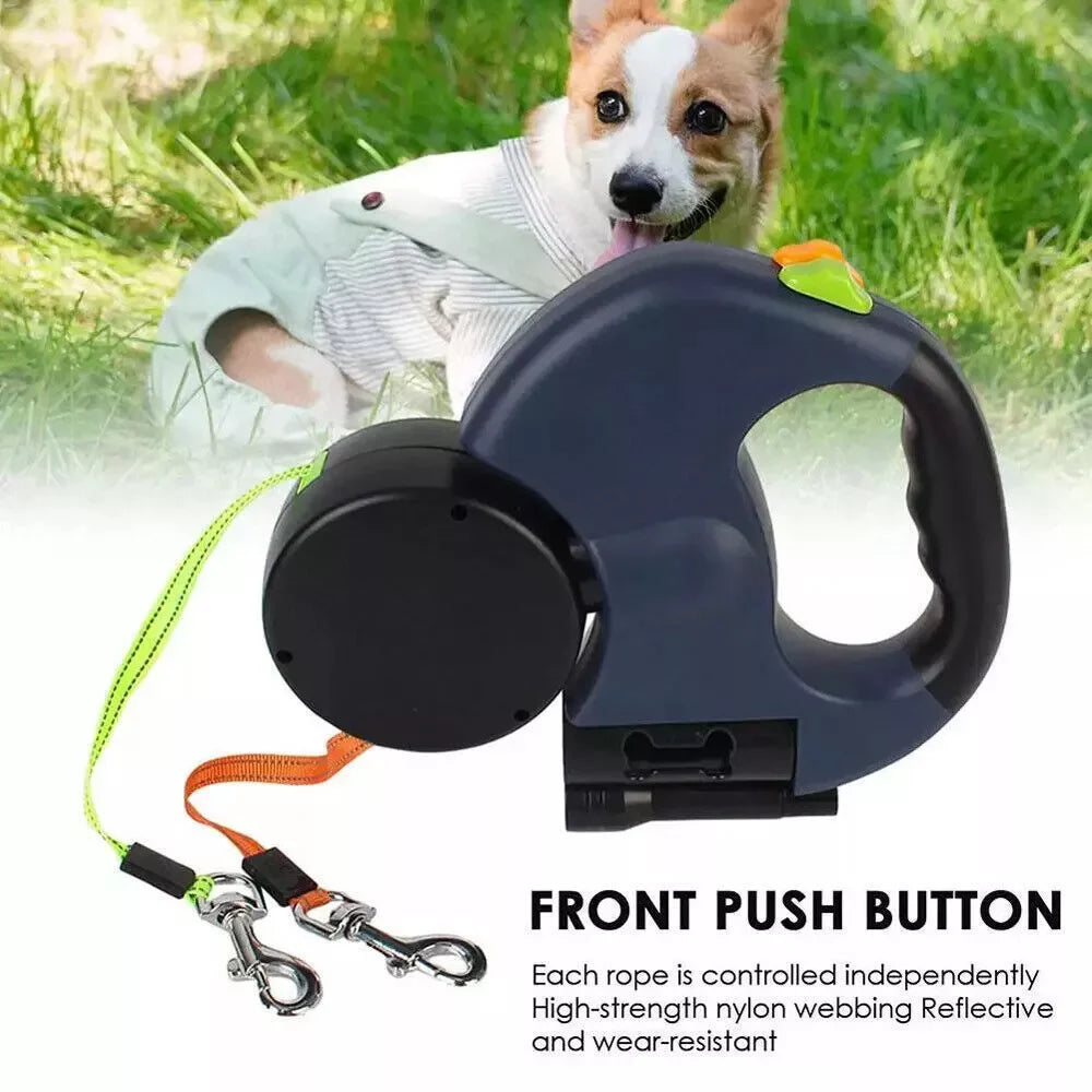 Dual Retractable Dog Leash — Walk 2 Dogs With 1 Hand, Zero Tangles