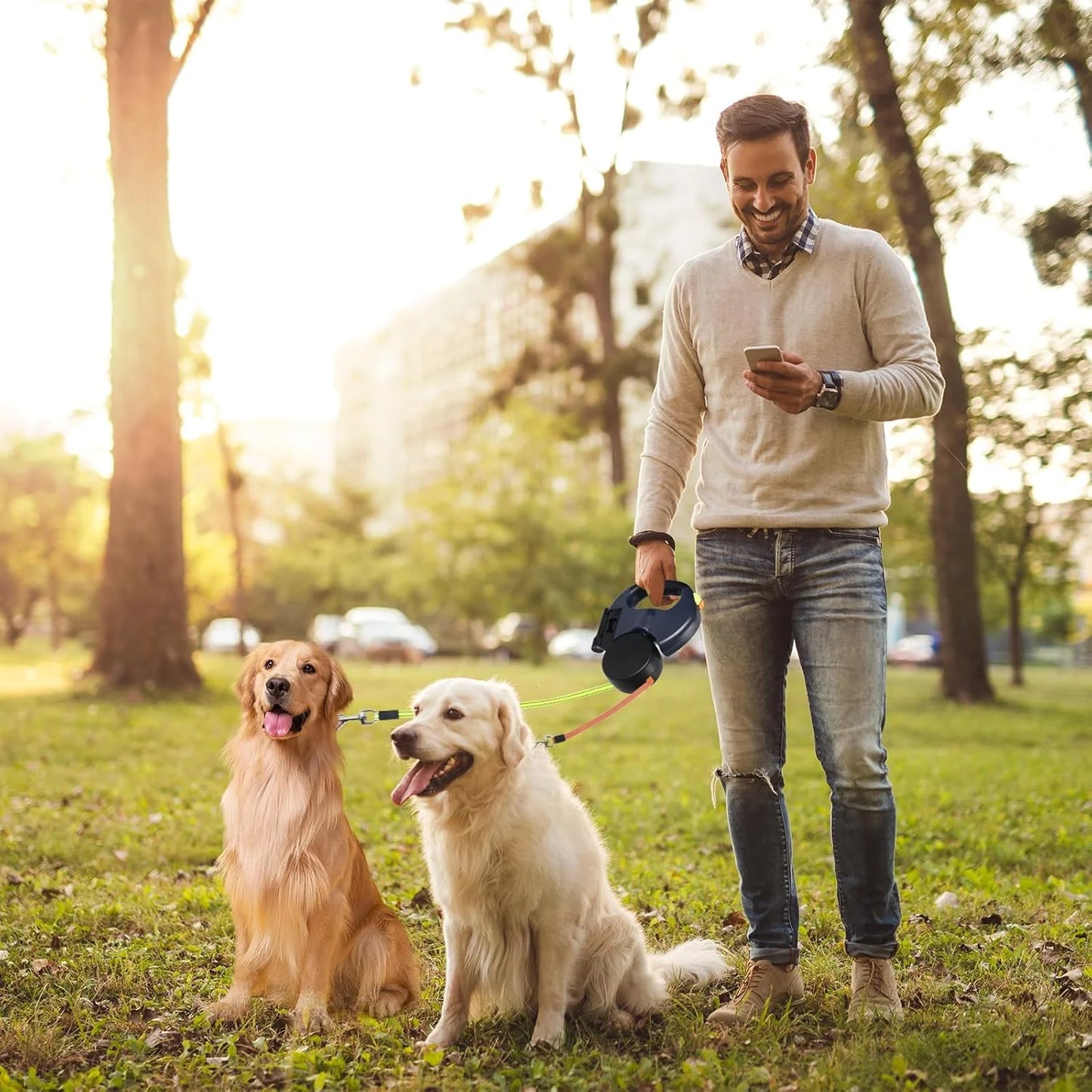 Dual Retractable Dog Leash — Walk 2 Dogs With 1 Hand, Zero Tangles